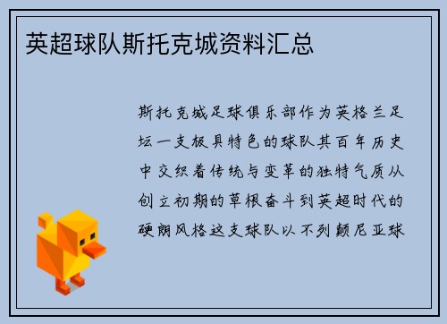 英超球队斯托克城资料汇总